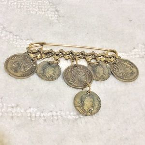 Vintage  1813 Two dimes on a safety pin Brooch